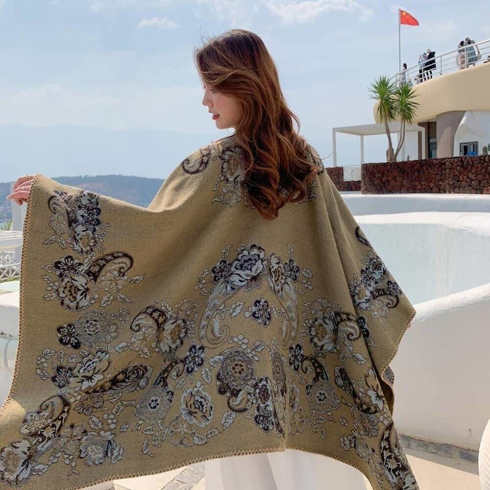 2/$30 NEW Boho Floral Ruana Oversized Open Wrap Poncho Blanket Scarf